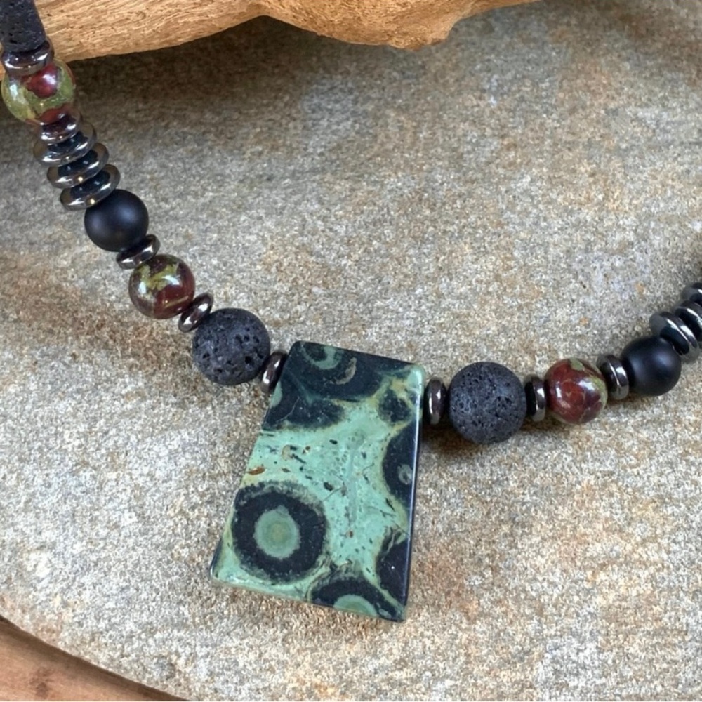 Kambaba Jasper & Dragon’s Blood Pendant Necklace
